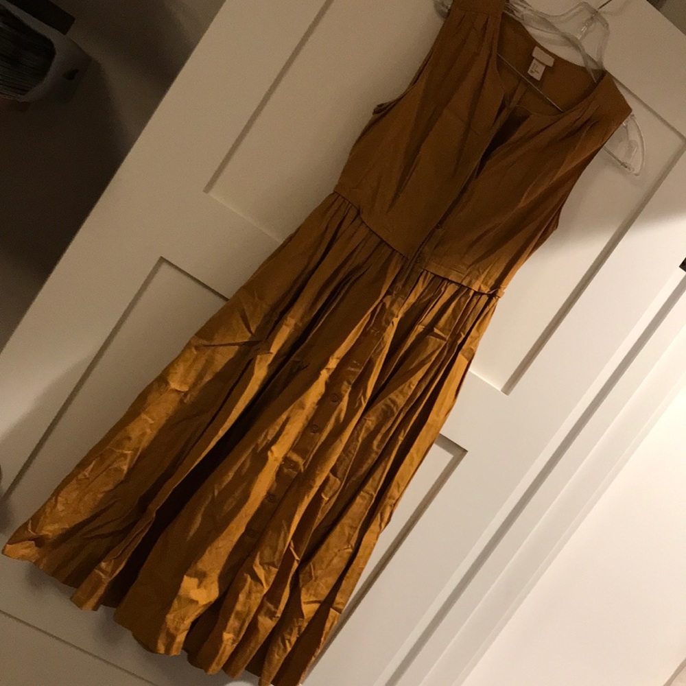 Mustard summer cotton dress with button front